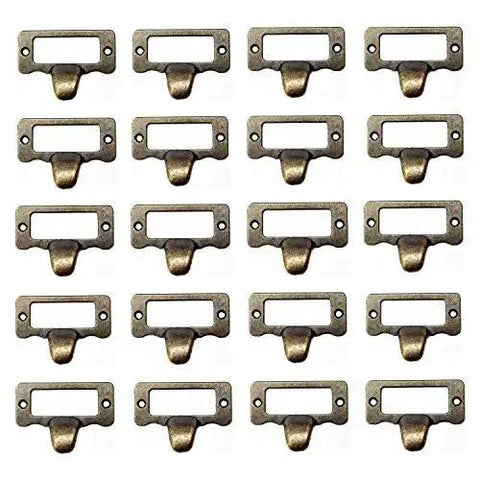 Set Of 20 Antique Iron Cup Pull Handles For Cabinets And Drawers Bronze Tone Finish With Subtle Label Frame Card Holder Style