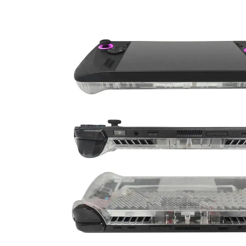 Side view of Back Plate Panel Heat Management Cover for Ally X 2024 Replacement Shell Transparent Black installed on console.