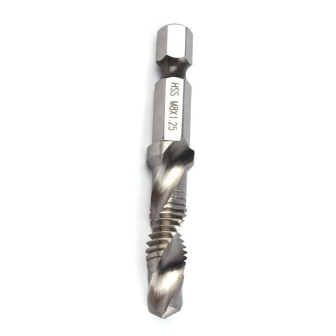 All In One HSS Drill Tap Bit M8 X 1.25 Self Centering Chamfering Tool for Soft Metals Iron and Aluminum, front view