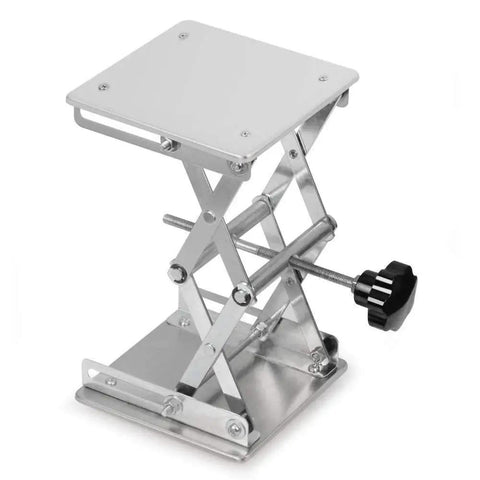 6x6 Inch Lab Scissor Jack, Stainless Steel Lift Stand for elevating lab equipment, adjustable height 75-260mm, supports 10kg