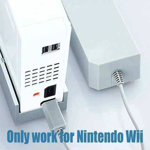 4 In 1 Wii Replacement Cables Set showing AC power adapter connected to a Nintendo Wii console with wired motion sensor bar