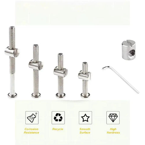 All In One Heavy Duty Crib And Furniture Screw Kit With M6 Bolts In 40 50 60 70 80 Mm And Barrel Nuts, Rust Resistant Zinc Plating