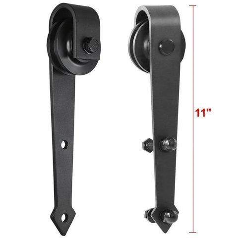 Arrow Shape Carbon Steel Barn Door Rollers Set For Top Mount Sliding Doors Durable Pair With Adjustable Positioning, 11 inch height