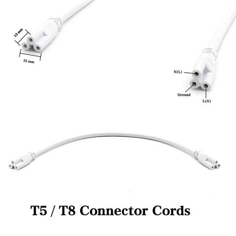 1Ft T5 T8 LED Tube Light Extension Cords With 3 Prong Power Cable Linkable Connector Easy Setup For Integrated Fixtures