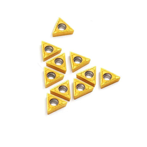 Carbide Turning Inserts TCMT090204 Tin Coated Three Thirty Second Inch Thick One Sixty Fourth Inch Radius Seven Degree Relief