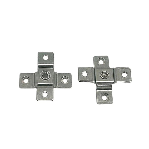Two stainless steel shock absorber hinges with mounting holes, 360° rotation