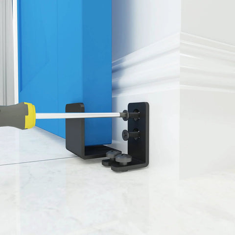 No-Drill Wall Mounted Sliding Barn Door Floor Guide U Shape Bottom Guide Adjustable for door thickness 1-3/8 to 1-3/4 inches installed
