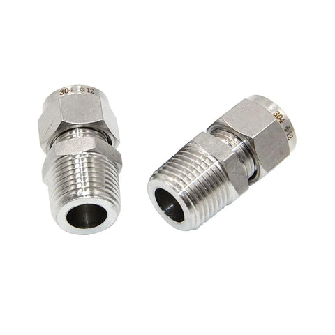 Pysrych 304 stainless steel compression adapters, 1/4 in tube OD to 1/4 in NPT male, pack of 2