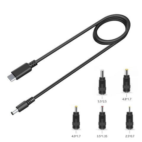 Type C To DC 9V PD Fast Charging Cable with 0 To 3A Output for Arduino Uno R3 Mega, featuring five DC tips for various devices.