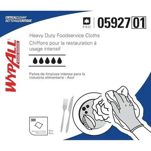 CriticalClean High Capacity Heavy Duty Foodservice Cloths Quarterfold Towels Blue 300 Sheets Per Box packaging