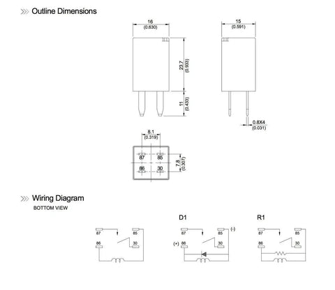 Technical diagram of Set Of 4 Ultra Micro ISO Automotive Relays 12V DC 20A 4 Pin Tiny Yet Mighty Relay For Automotive Power Windows and Lighting