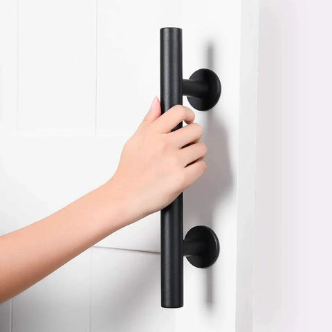 Two Piece Twelve Inch Pull And Flush Barn Door Handle Set In Black For Gates Garages Sheds And Furniture Rustic Two Sided Design