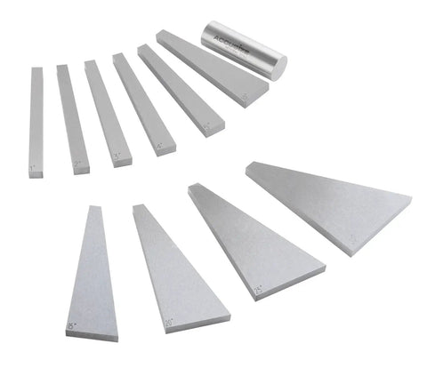 Ten Piece Precision Angle Block Set With Hardened Ground Steel And Light Magnetization Three Inch Long By One Quarter Inch Thick Blocks.