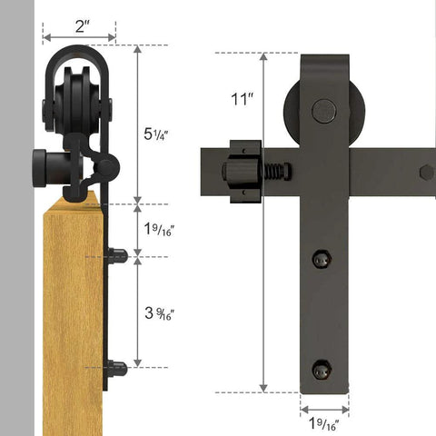 Two Pack Black Barn Door Roller Hangers No Track J Shape Ultra Quiet Nylon Wheel Heavy Duty 330 Lbs Per Door, rust proof finish