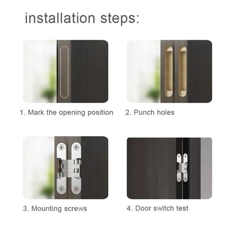 Installation steps for 180 Degree Concealed Door Hinge Folding Heavy Duty Built In Stainless Steel Invisible Hidden Cross Gemel No 3 Hinge