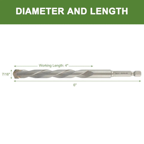 Masonry Drill Bits Set 0.4375 Inch Diameter By 6 Inch Length Hex Shank 2 Pack For Concrete Cement Brick Stone Block And Stucco Walls