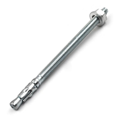 Quarter Inch By Four Inch Heavy Duty Zinc Wedge Anchor For Concrete And Masonry, metal fastener on white background