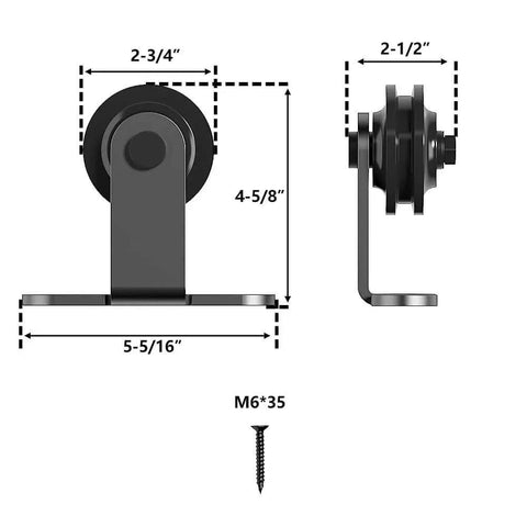 Skyen Sliding Barn Door Hardware Roller Set Black T Shape Roller Set, dimensions with screw, carbon steel, black powder coat