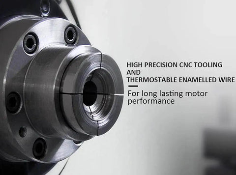 RC Brushless Motor 5055-400KV 1420W High Efficiency With 4.0mm Banana Plug, close-up of balanced rotor with CNC tooling