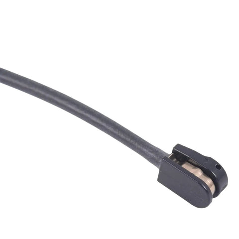 Brake pad wear sensor for BMW, front view, black plastic head with wiring harness