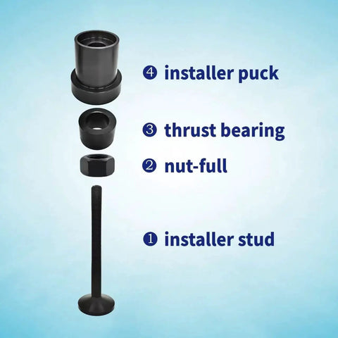 Inner Axle Side Seal Installation Tool For Dana 30 44 60 Front Differentials with thrust bearing, nut, puck, and stud components.