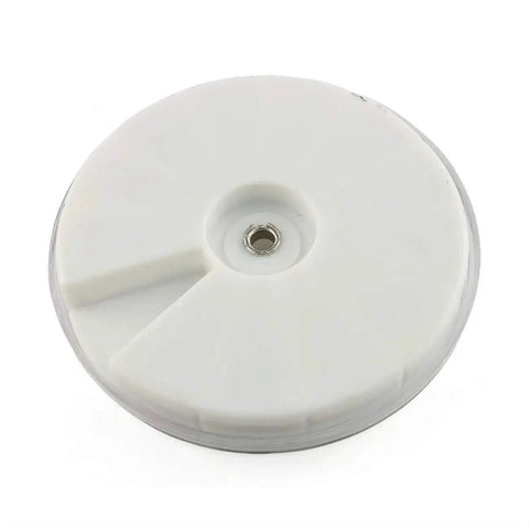 Round storage box for 600 Piece Mini Electronics Screws And Nuts Kit with 12 kinds repair tools, white plastic lid visible