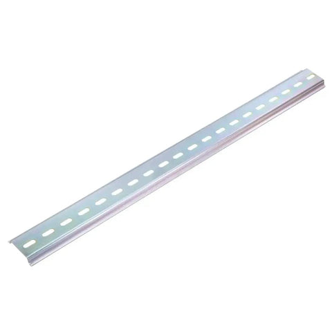 Two Pack DIN Rail Slotted Steel Mounting Guide Kit, 400mm Length By 35mm Width By 6.5mm, 0.8mm Thick, Silver Tone, Easy Mount Rails For Secure Electrical Enclosures And Equipment