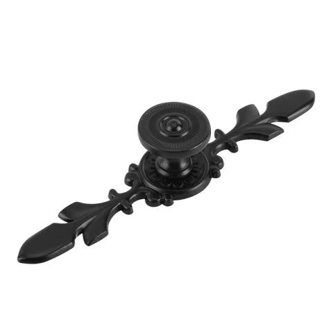 Black Zinc Alloy Drawer Cabinet Knob Pull for Cabinets and Drawers Retro European Style Vintage Handle with decorative details.