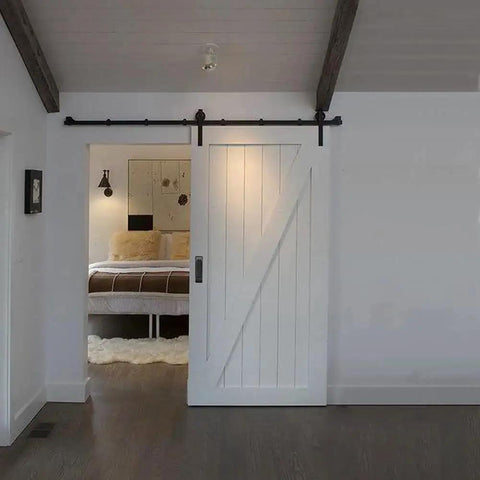 White sliding barn door installed with 10 Pack Self Stick Push Pull Helper Abs Plastic Handles For Doors Cabinets Drawers Wardrobes Instant Adhesive Mount Black.