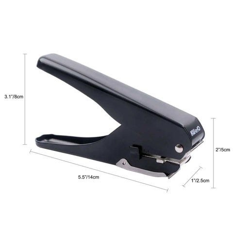 Heavy Duty Handheld Slot Punch For PVC ID Cards And Badges, Adjustable Card Depth, All Metal Hole Puncher, Black, side view dimensions