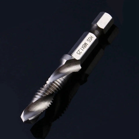 All In One HSS Drill Tap Bit M8 X 1.25 Self Centering Chamfering Tool For Soft Metals Iron And Aluminum on black background