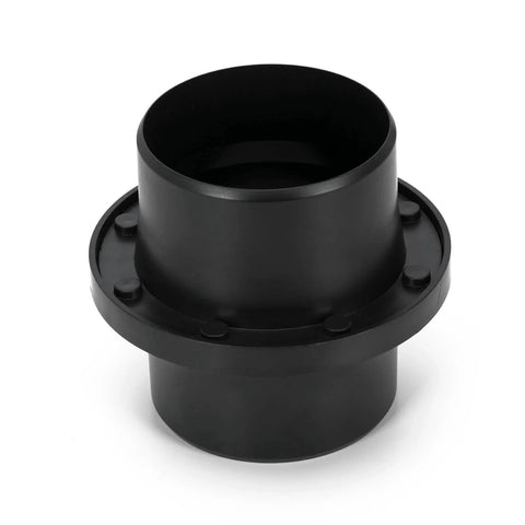 Black 4-inch magnetic dust collection fitting for woodworking and shop vacuums seen from front view.