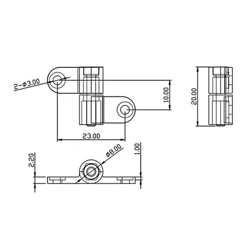 Technical drawing of Zinc Alloy Friction Type Positioning Hinge With 360 Degree Rotating Shaft And Symmetrical Design Adjustable Torque.