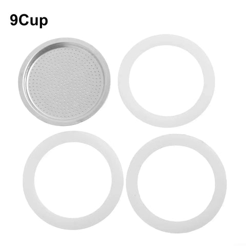 3 Silicone Gaskets and 1 Aluminum Mesh Filter for Moka Pot Replacement Set for 2 to 12 Cup Espresso Coffee Makers