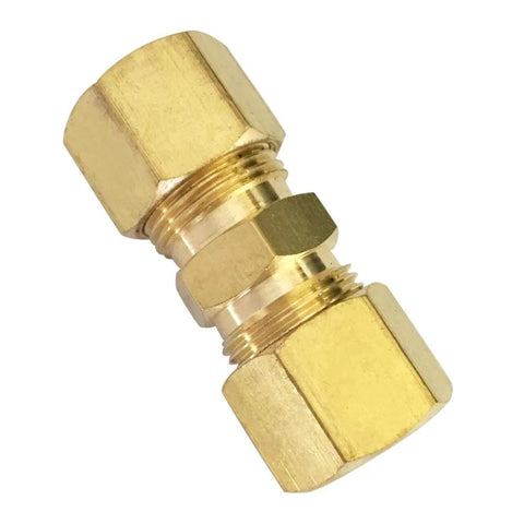 Brass compression tube fitting union, 1/4 in OD x 1/4 in OD, set of 5, close-up view