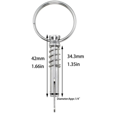Bxian 2-pack quick release pin, 316 stainless steel, 1/4 in diameter, 1.66 in length, front view