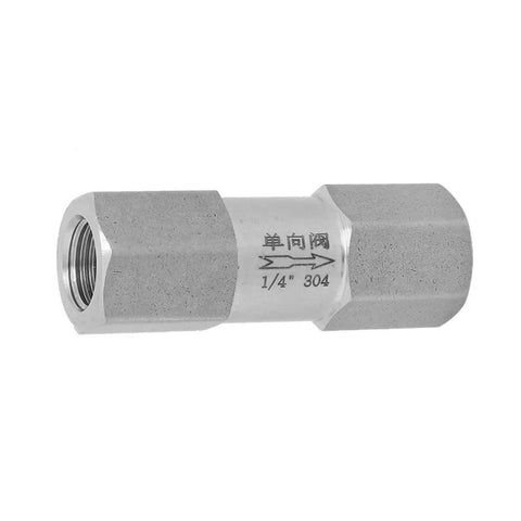 Stainless steel air check valve, 1/4 in female thread, hex body, one-way valve, 304 stainless