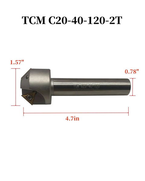 Side view of Three Quarters Inch Shank Chamfering Tool Bit With Two Blade Boring Bar Holder And Ten TCMT32.51 And TCMT32.52 Carbide Inserts.