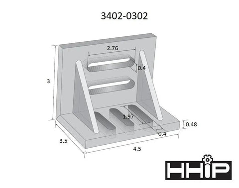 Diagram of Slotted Angle Plate 4-1/2 In X 3-1/2 In X 3 In Webbed With High Tensile Cast Iron, showing dimensions and slots.