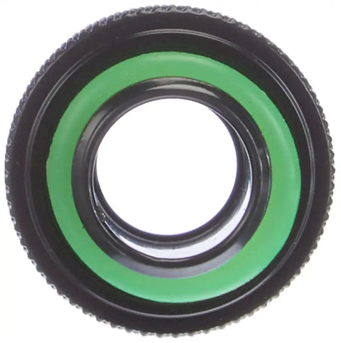 Close-up of Hydro X Series Compression Fittings showing black and green ring, for 10/13mm inlets and outlets, Corsair liquid cooling systems