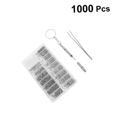 1000 Piece Stainless Steel Miniature Screws Kit For Glasses Phones Watches And Eyewear With Screwdriver And Tweezers Included