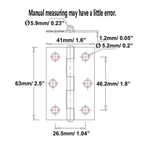 Adiyer 10pcs 304 stainless steel folding butt hinges, 63mm x 41mm x 1.2mm, for case lids and wooden jewelry boxes