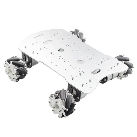 Mecanum Omni Wheel Robot Car Kit With 4X 12V 330RPM Motors, aluminum frame, 4WD chassis for Arduino and Raspberry Pi DIY STEM education.
