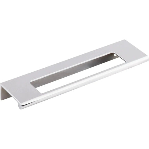 Mercer Collection 5 Inch Europa Cut Out Tab Pull in Flat Black contemporary cabinet hardware, zinc alloy, 6 inch overall, side view.