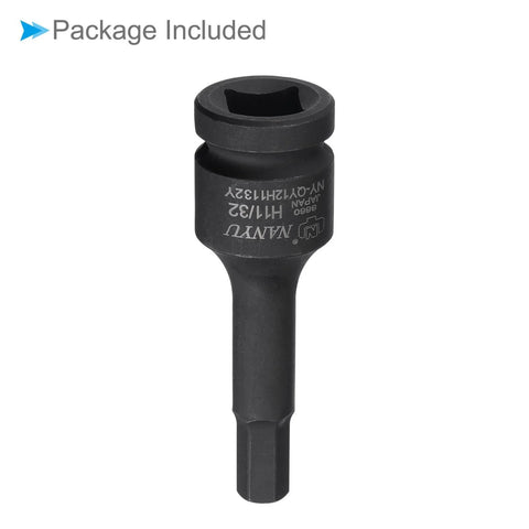 Front view of Impact Hex Bit Socket Eleven Thirty Second Inch Size 78mm Long Chrome Molybdenum Steel One Piece Construction
