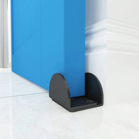 Durable Matte Black U Shape Floor Mounted Sliding Barn Door Guide Wide Arm Floor Bottom Guide installed with blue door