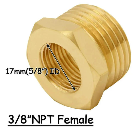 3/8 NPT Female brass garden hose reducer adapter showing 17mm ID, part of 2 Pack Water Hose Nipple Fittings for irrigation and plumbing.