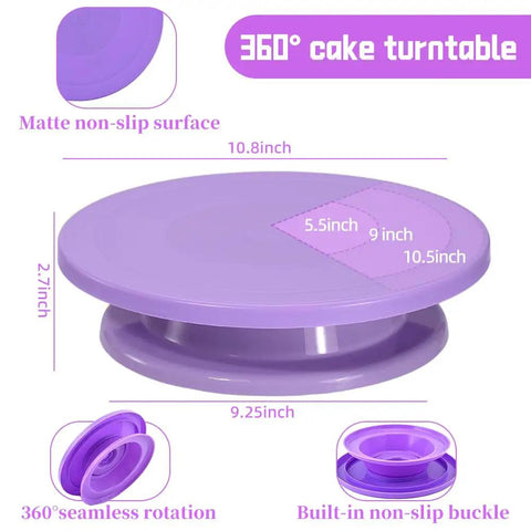 Purple Cake Decorating Kit With Rotating Turntable 14 Piece Essentials Including Piping Tips Reusable Bag Coupler Cake Leveler Offset Spatula And Icing Scrapers For Beginners Beginner Friendly Easy To Use Safe Food Grade Materials
