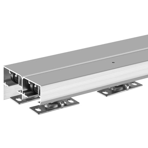 Close-up of Five Foot Bypass Sliding Door Hardware Kit For Closets Aluminum Alloy Rail System Two Door Set Supports Up To 150 Lbs