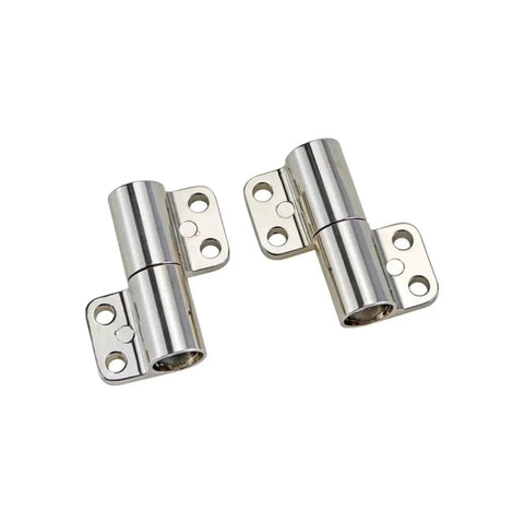 Detachable damping hinge with adjustable torque, zinc alloy, chrome finish; pair with mounting flanges.